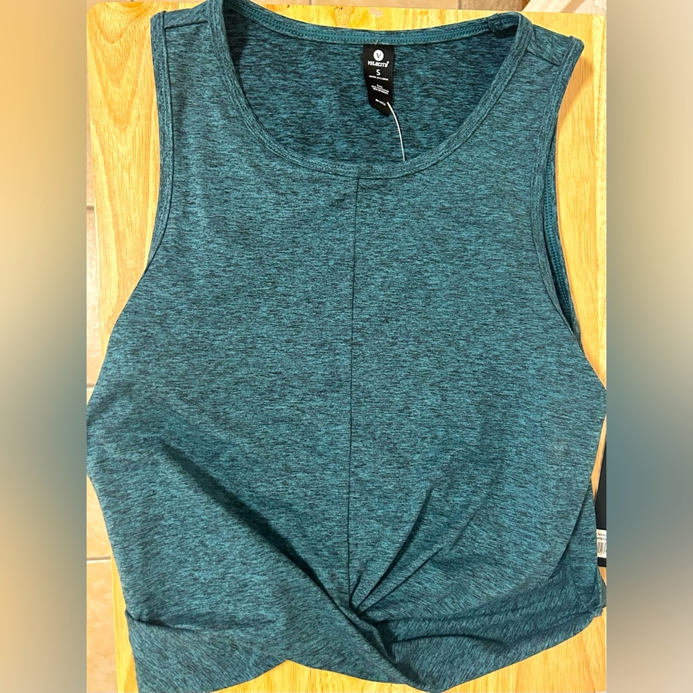 Velocity Dusky Teal Twist Front Athletic Tank Top Women's Small (S) NWT